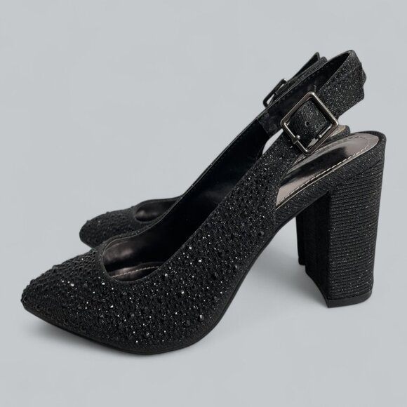 Valenti Franco Black Glitter Beaded Slingback High Heel Shoes Women's 7.5 NEW - Picture 6 of 11